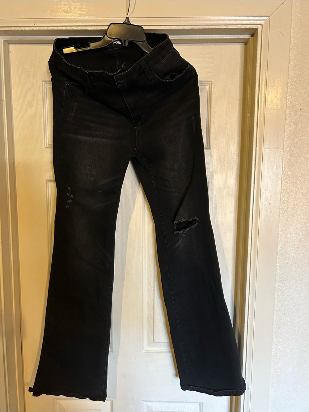 Black Women's Distressed Flared Jeans